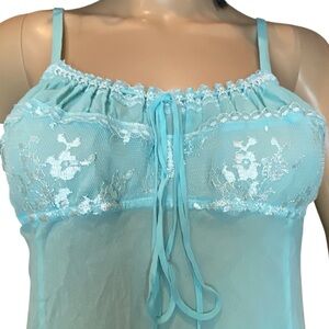 Victoria's Secret Y2K Silk Chiffon Aqua Blue Lace Milkmaid Babydoll Size Large